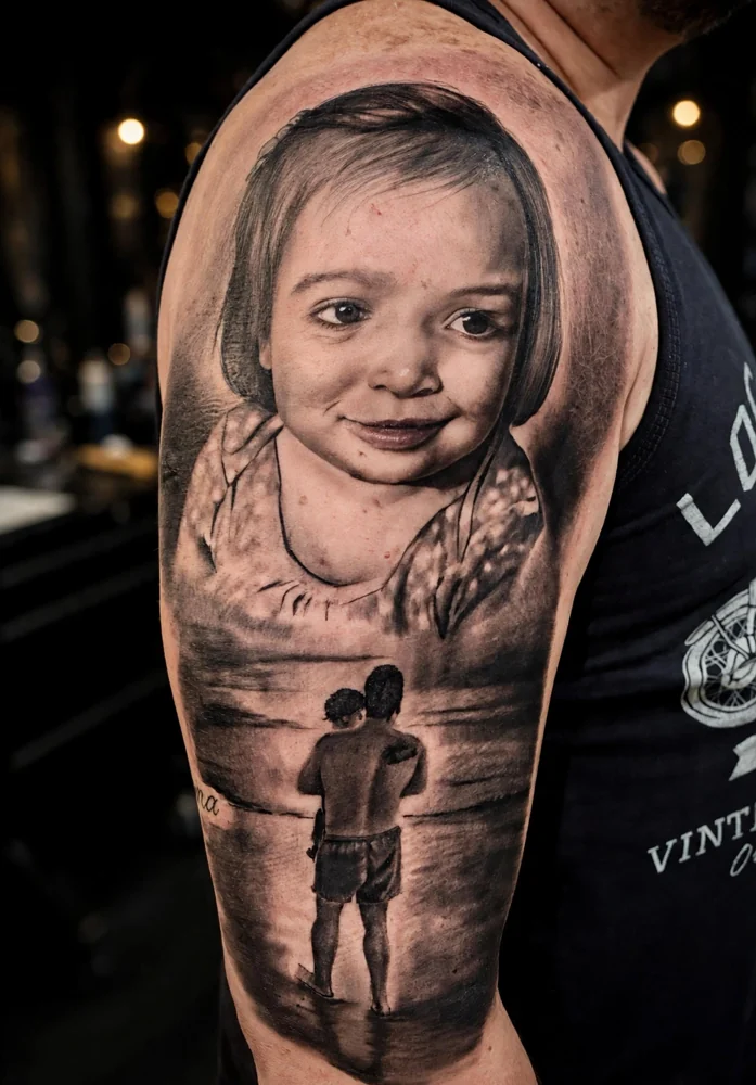 Retrato infantil y escena de padre e hija
