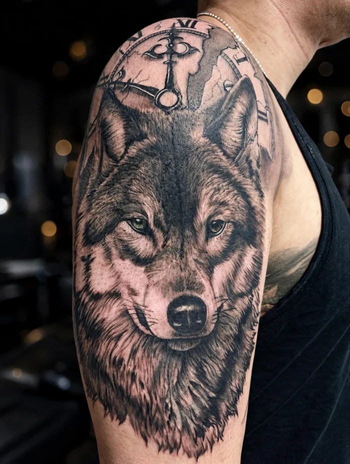 Lobo realista en el hombro